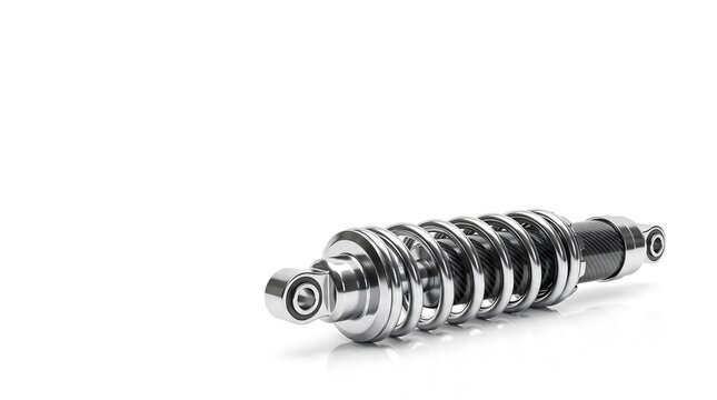 Chrome metallic suspension spring and damper studio photography, automotive tuning concept