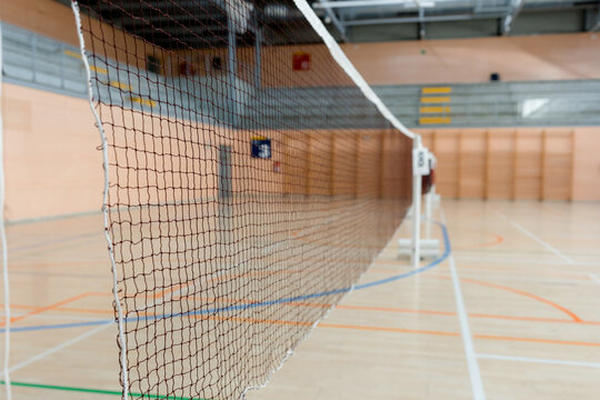 Badminton tournament detail of net in indoor sports hall