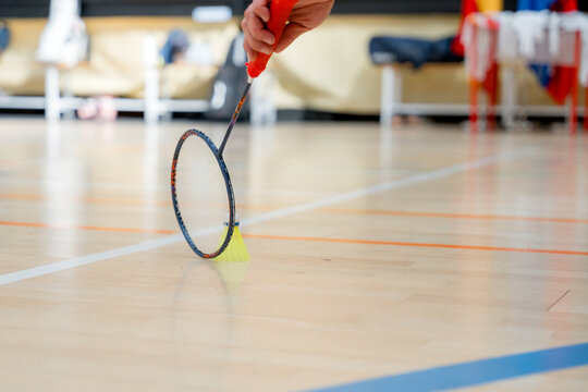 Badminton tournament detail with racket and shuttlecock