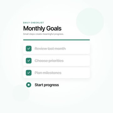 Monthly Goals Checklist Progress Animation Planning