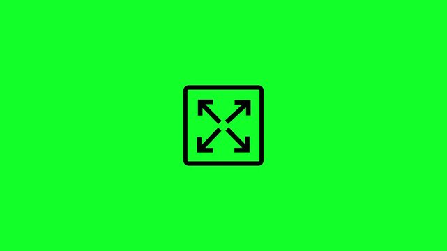 Fullscreen arrow icon animation on green background. Maximize interface sign animation. Zoom icon expand with arrows for screen scaling, aspect ratio and full screen mode animation concepts