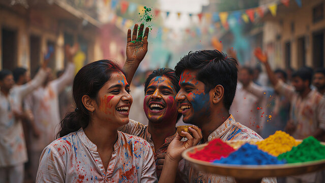 indian people celebirating holi festival