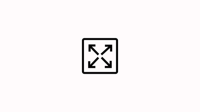 Fullscreen arrow icon animation on white background. Maximize interface sign animation. Zoom icon expand with arrows for screen scaling, aspect ratio and full screen mode animation concepts