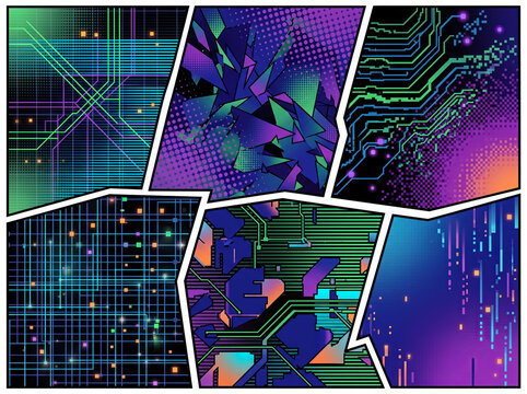 Digital Pixel Comic Panel Background &ndash; Retro Computer Theme