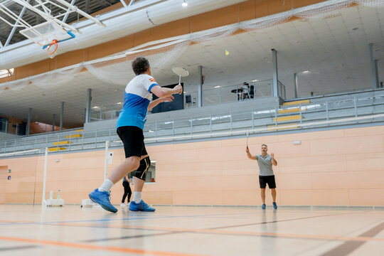 Badminton tournament match in indoor sports hall