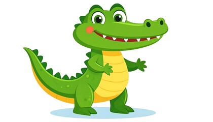 Fototapeta premium Cute green frog character sitting on lily pad.
