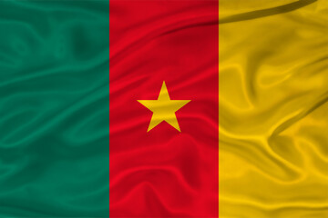 Naklejka premium Flag of Cameroon with a soft fabric texture. Cameroonian flag textured with fabric background