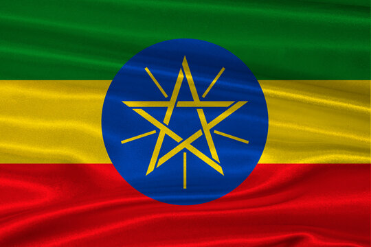Ethiopian flag textured with fabric background. Flag of Ethiopia with a soft fabric texture