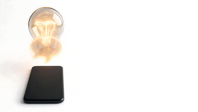 Glowing Light Bulb Floating Above a Modern Smartphone Representing Digital Innovation and Creative Ideas