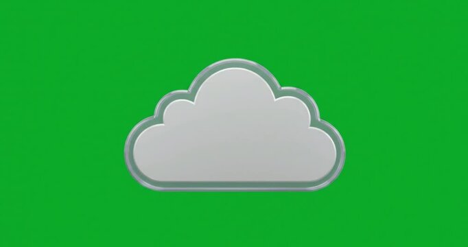 3D white cloud icon with glass border on green screen background