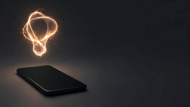 Glowing light bulb floating over smartphone symbolizing creative digital innovation and smart mobile ideas