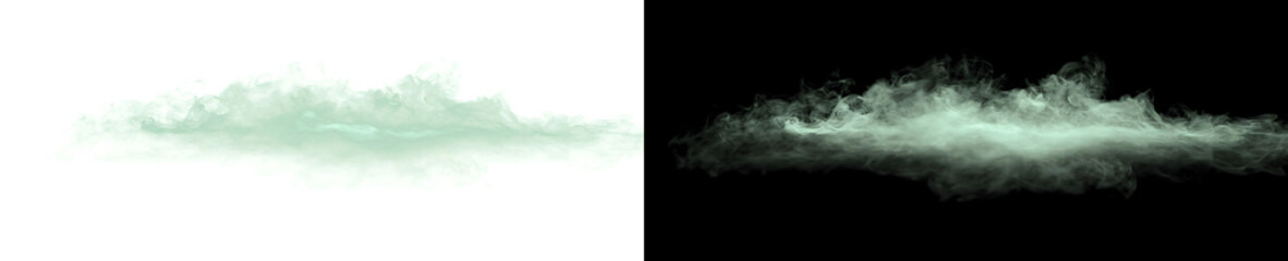 Smoke drifting in pale white mist forms a low cloud on black for PNG, Transparent and Black Background Versions design use © Tanay