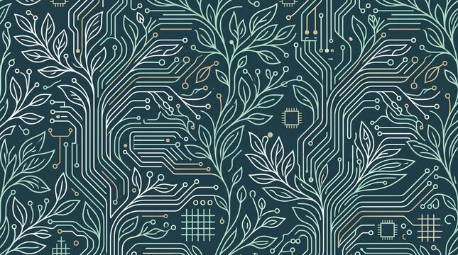 Botanical Circuit Seamless Vector Pattern