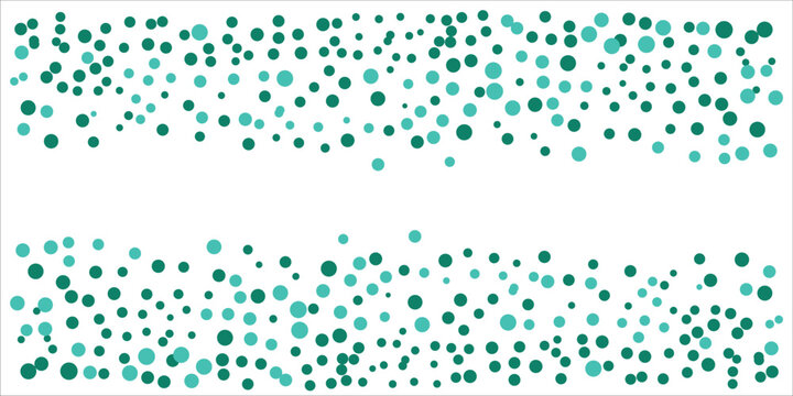 Abstract background with scattered teal and dark green confetti circles on a white surface