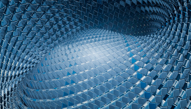 Abstract blue geometric rings in a futuristic 3D render