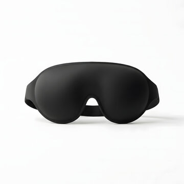 Black contoured sleep mask for comfortable rest isolated on a white background showing soft fabric textures and minimal modern design