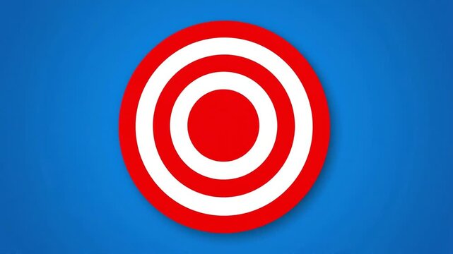 Red and white target symbol expands slowly on a vibrant blue background abstract animation motion graphic.