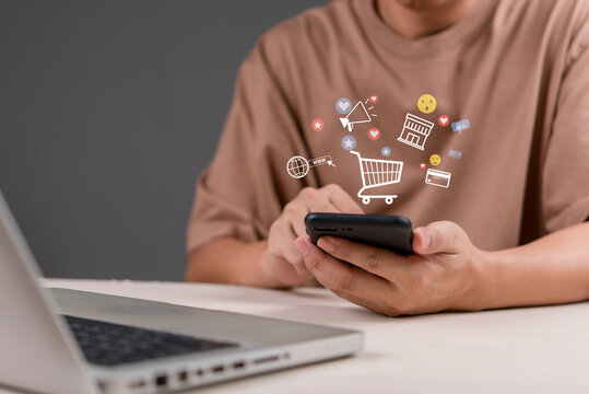 Mobile Ecommerce Shopping Concept With Smartphone Digital Marketplace Interface Social Commerce And Online Customer Engagement Technology