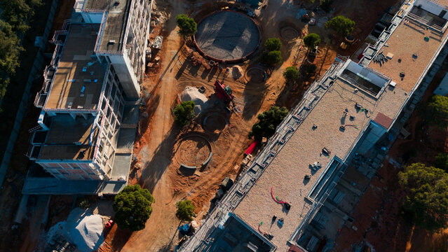 New Residential Building Under Construction With Crane in Urban Area