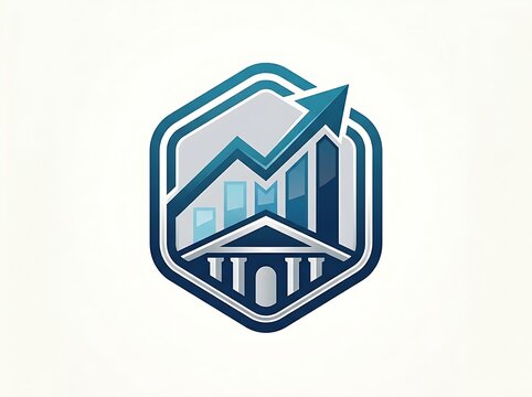 Financial Growth Bank Icon with Rising Chart Arrow Vector Logo