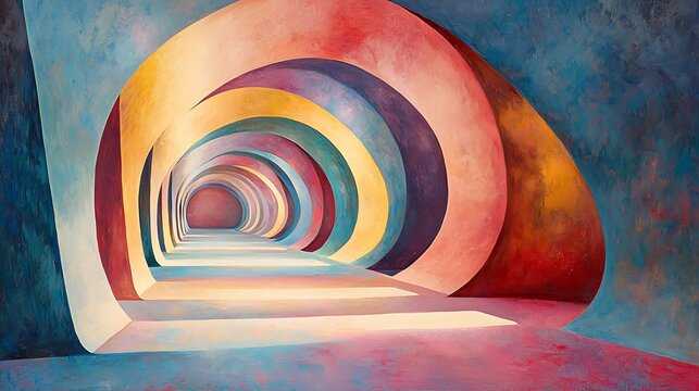 A Psychedelic Tunnel of Dreams: An abstract, surreal tunnel with a rainbow of vibrant, swirling colors creates a sense of infinite depth and wonder.