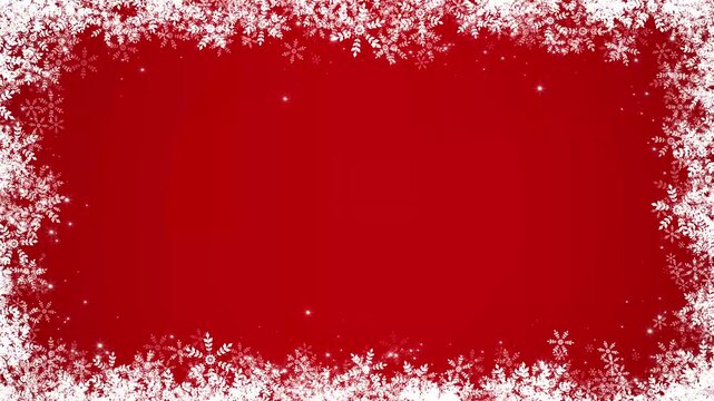 Red Christmas Snowflake and Glitter Stars Border Frame animation, Winter Holiday Border with Falling Snow for New Year Celebration and Sale Stream Videos Social media Motion background
