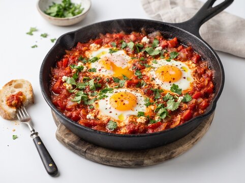 45 Degree Classic Menu Angle of Shakshuka with Rich Tomato Sauce
