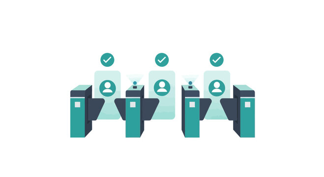 Automated security turnstiles with user ID verification icons for access control systems