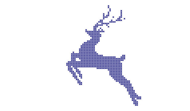 Navy Blue Reindeer Cross Stitch Pattern Leaping Deer Silhouette Scandinavian Winter Needlework Isolated on White Background for Christmas Craft and Embroidery Project