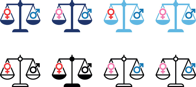 Vector illustration of balanced scales with male and female gender symbols
