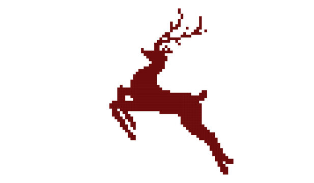 Dark Red Reindeer pixel art Pattern Leaping Deer Silhouette Scandinavian Winter Needlework Isolated on White Background for Christmas Craft and Embroidery Project