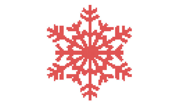 Red Snowflake Pixel Art Pattern Scandinavian Winter Ornament Isolated on White Background for Christmas Craft and Embroidery Design