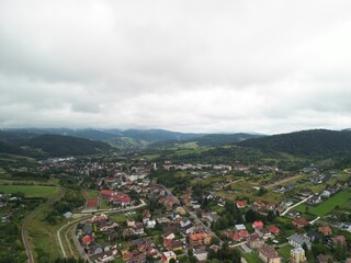 Krynica-Zdrój - Polska Góra Parkowa, park, panorama miasta, wieża telegraficzna, zdjęcie wykonane dronem, Jaworzyna Krynicka © Konrad