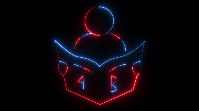 futuristic education, learning, knowledge, and study concept. glowing neon person reading book icon ANIMATION 4K VIDEO