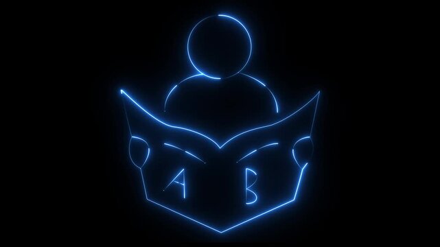 futuristic education, learning, knowledge, and study concept. glowing neon person reading book icon ANIMATION 4K VIDEO