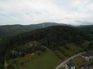 Krynica-Zdrój - Polska Góra Parkowa, park, panorama miasta, wieża telegraficzna, zdjęcie wykonane dronem, Jaworzyna Krynicka © Konrad