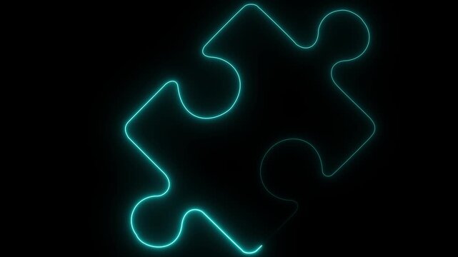 Glowing Neon Jigsaw Puzzle Piece Outline Icon Animation, Abstract Connection Symbol, Problem Solving, Teamwork, Business Strategy and Innovation Concept animation 4k video