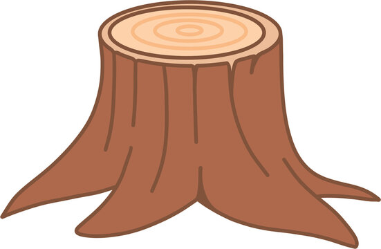Brown tree stump with growth rings vector illustration, forest wood log concept