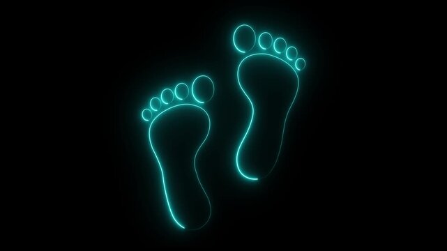 glowing neon Minimalist Black Human Footprint Walking Animation, Bare Feet Step Trail, Seamless Loop Motion Graphic on White Background animation