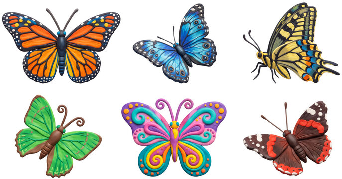 Colorful Clay Butterflies Set. Illustration