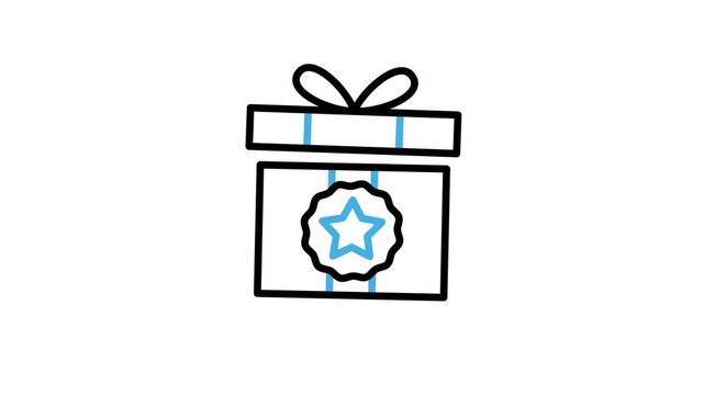 Gift, prize or present box icon animation for christmas, birthday, anniversary, valentine, surprise, reward, event, celebration, holiday decoration. Motion graphics video with alpha channel