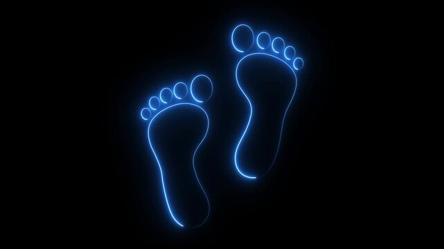 glowing neon Minimalist Black Human Footprint Walking Animation, Bare Feet Step Trail, Seamless Loop Motion Graphic on White Background animation
