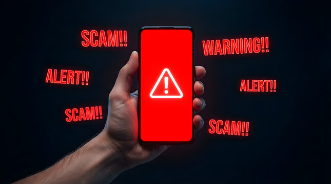 smartphone scam warning alert with cybersecurity threat concept