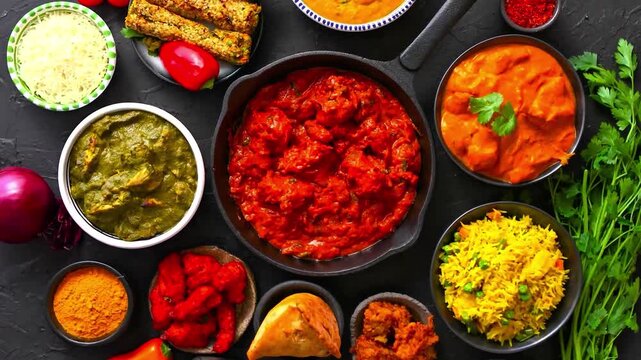4K Video of roasted red pepper dip served with crispy snacks and fresh herbs, suitable for appetizer, party food, and dining concepts.