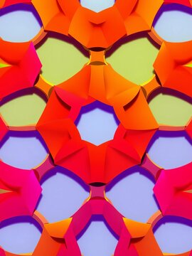 Interlocking pentagon shapes forming a seamless ribbon-like design, visual, unity