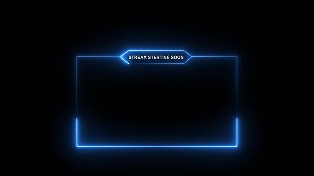 Glowing Neon Stream Starting Soon Overlay Frame for Live Gaming, Streaming, Broadcasting and Social Media Video Intro