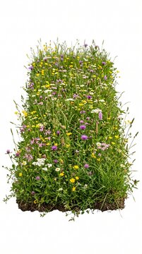 Vibrant wildflower meadow strip with diverse blossoms and lush green grass