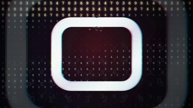 Abstract digital data stream with glowing square frame and scrolling binary code background