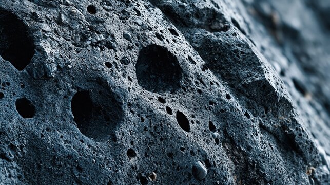Black volcanic rock porous surface close up basalt texture