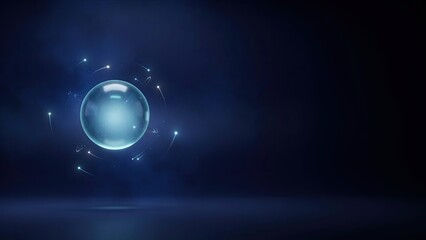 Fototapeta premium Glowing energy sphere floating mysteriously in a dark atmospheric smoky room space.
